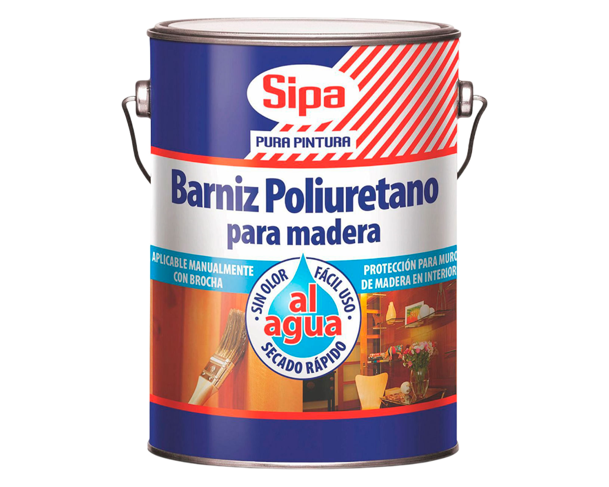 Barniz al agua 3 litros Poliuretano transparente semi brillante Sipa