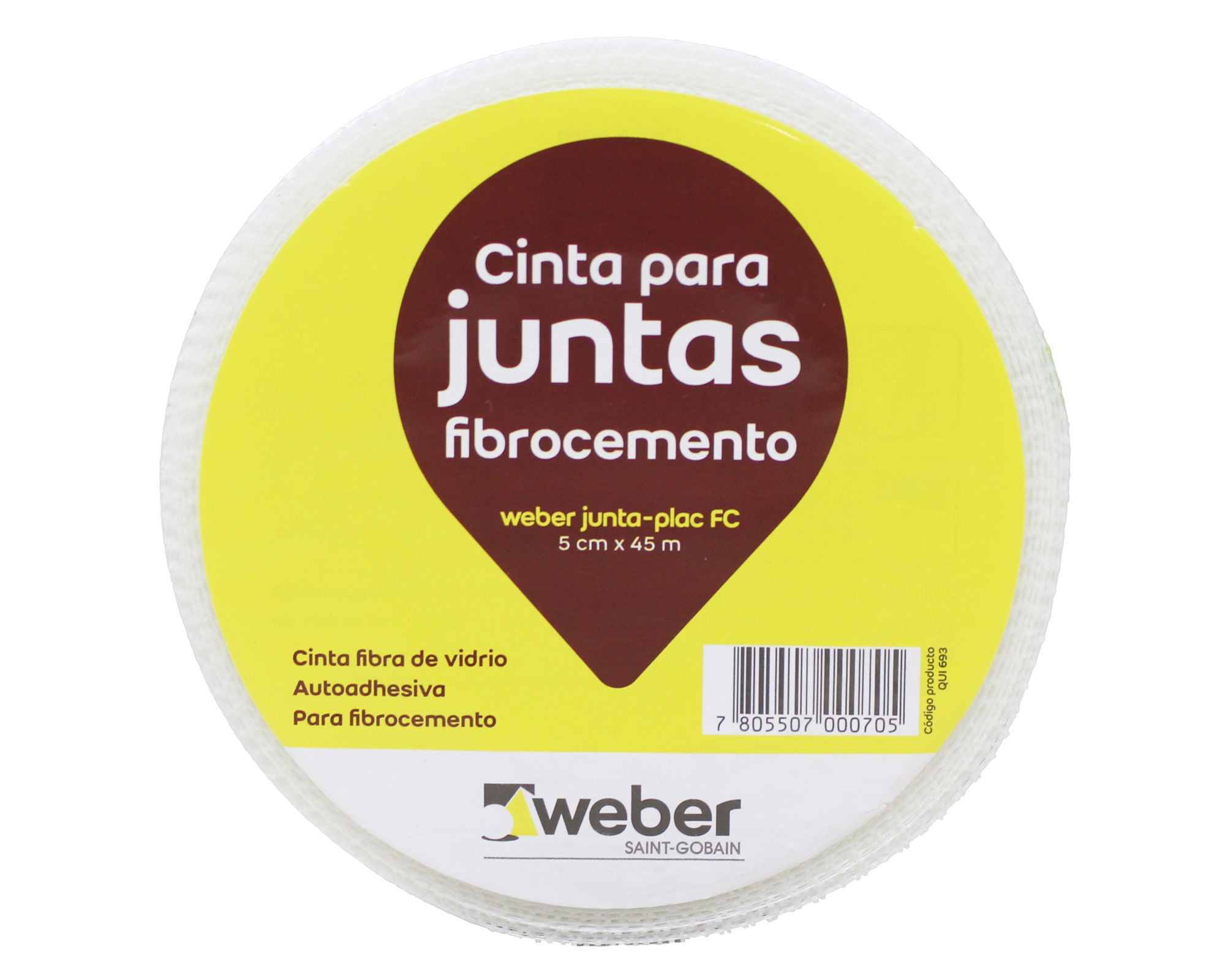 Cinta fibrocemento 5 cm x 45 m Juntaplac Weber.
