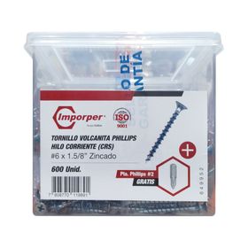 Tornillo Volcanita N°6 x 1 5/8’’ Roscalata gruesa zincado Balde 600 unidades + punta Imporper
