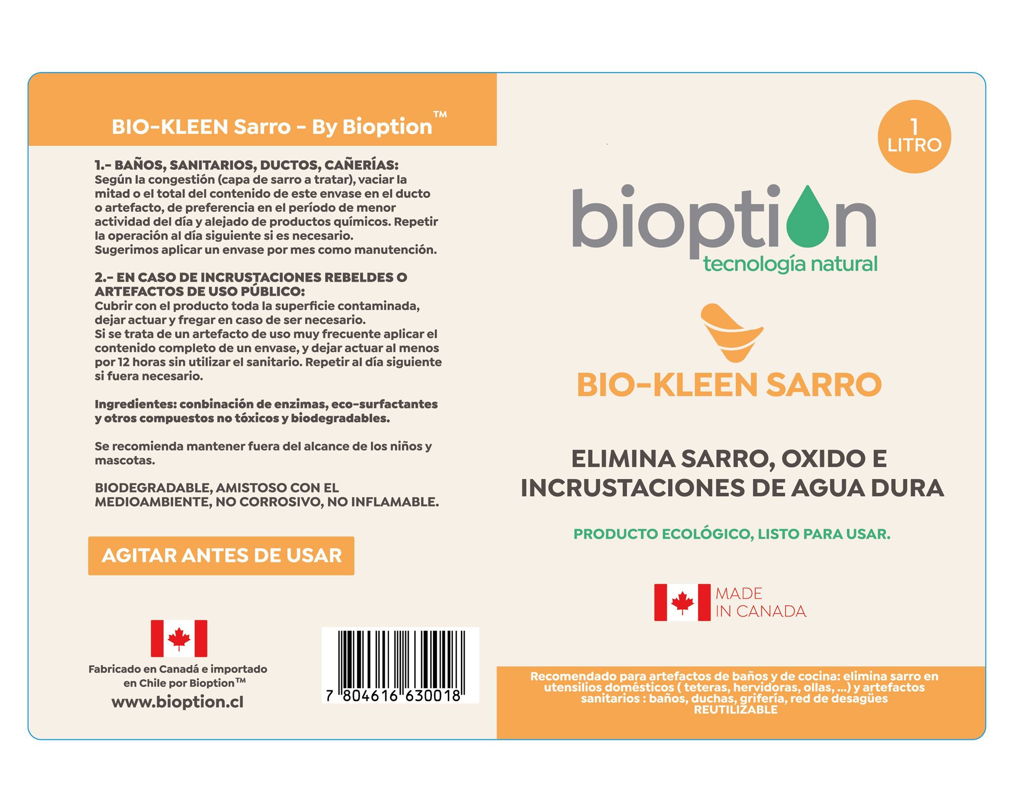 Quita Sarro Líquido 1 Litro Bio-Kleen Bioption