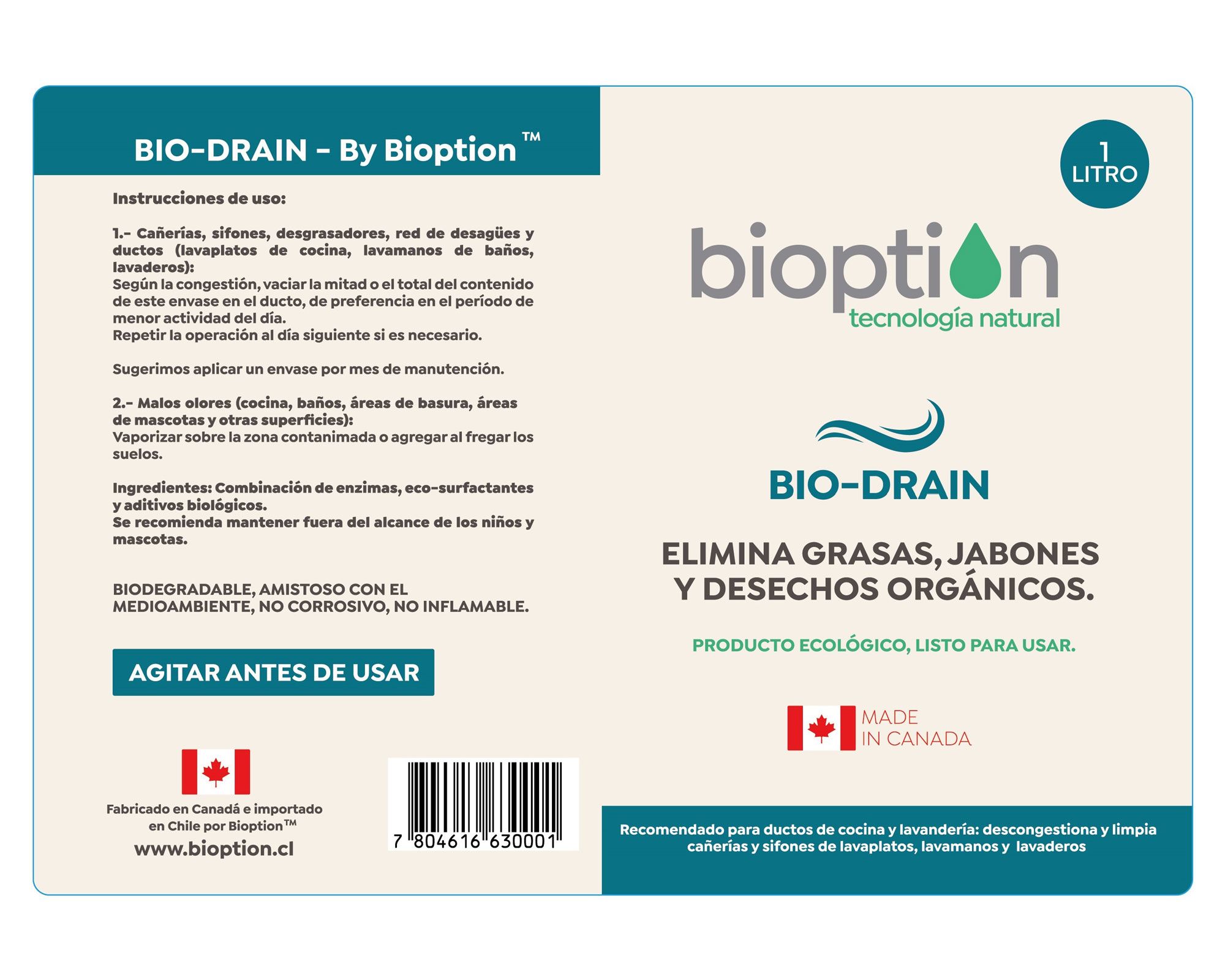 Destapa Cañerías Líquido 1 Litro Bioption