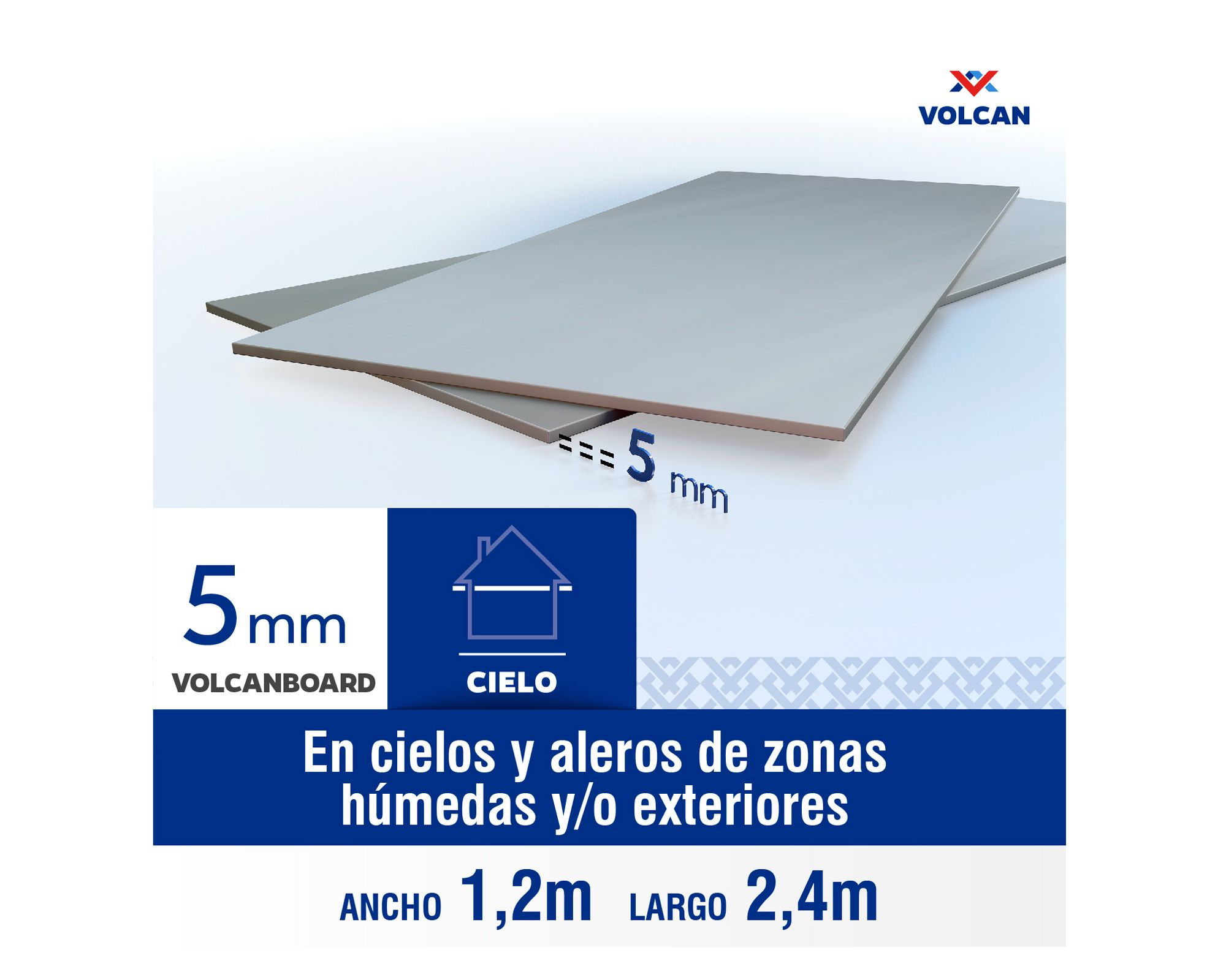 Plancha fibrocemento 5x1200x2400 mm Volcanboard Volcán