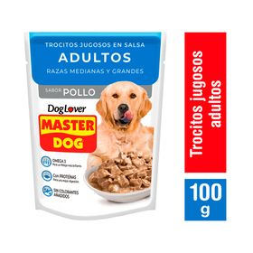 Alimento húmedo perro 100 gr Trocitos jugosos en salsa pollo Master Dog