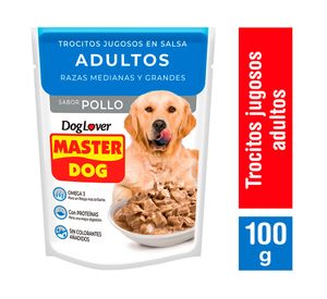 Alimento húmedo perro 100 gr Trocitos jugosos en salsa pollo Master Dog