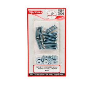 Perno cocina 2/R 5 x 30 mm + Tuerca + Golilla plana 20 unidades Imporper