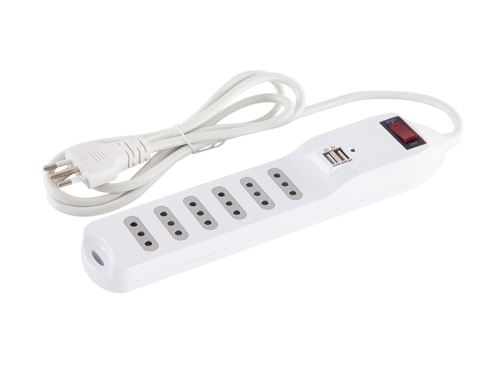 Alargador múltiple 1.5 m ME-3706 2500w 2 puertos usb 6 posiciones Macrotel