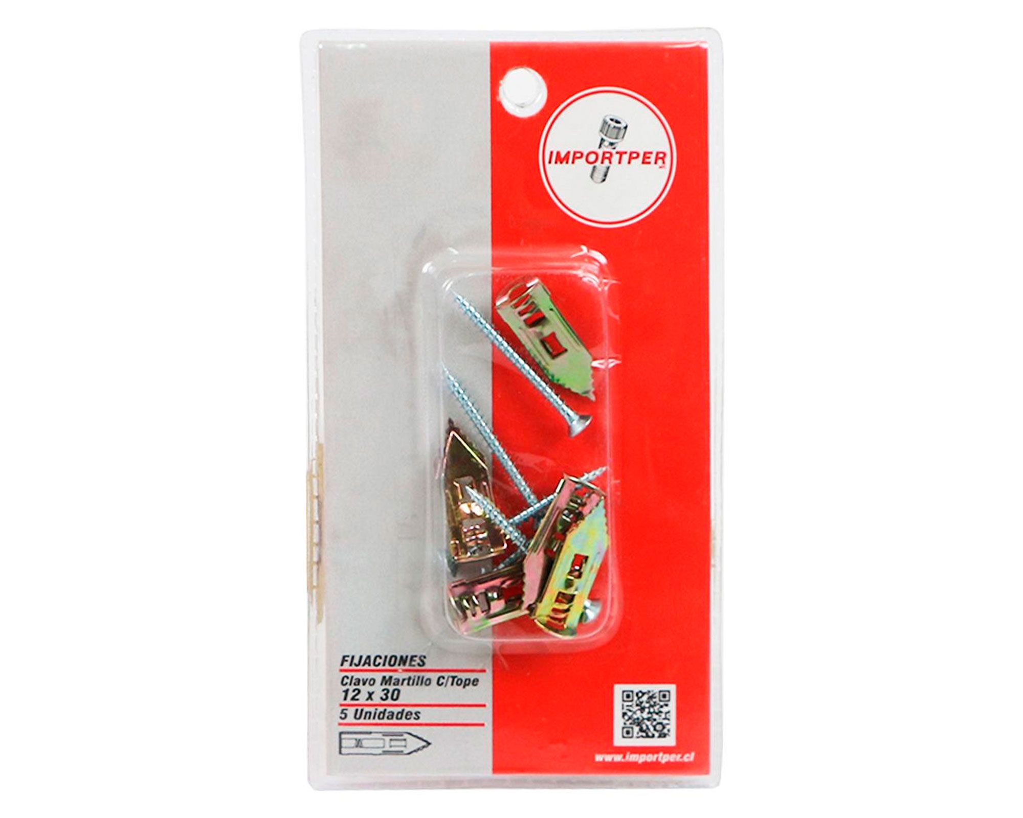 Clavo martillo con tope 12 x 30 mm 5 unidades Imporper