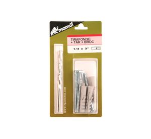 Tirafondo 1/4 x 3'' madera metal + tarugos 4 unidades Mamut