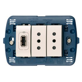 Placa semiarmada toma doble + USB blanco Bticino