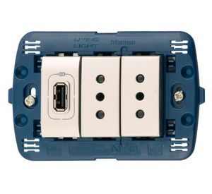 Placa semiarmada toma doble + USB blanco Bticino