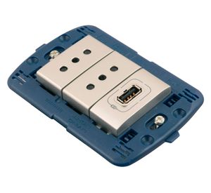 Placa semiarmada toma doble + USB blanco Bticino