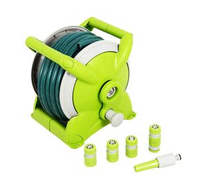 Manguera 15 metros + enrollador + set de riego Roots