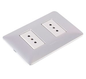 Toma doble 2 polo tierra 10a armada placa aluminio 250v blanca Bticino