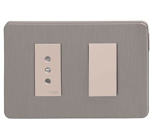 Placa armada toma corriente + interruptor 9/12 Orión bronce Schneider