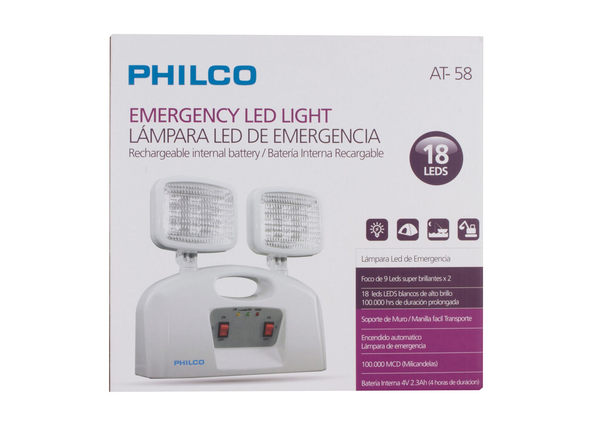 Lámpara Emergencia 2 Focos Philco