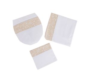 Set baño 3 piezas lino estampado blanco y beige Cotidiana