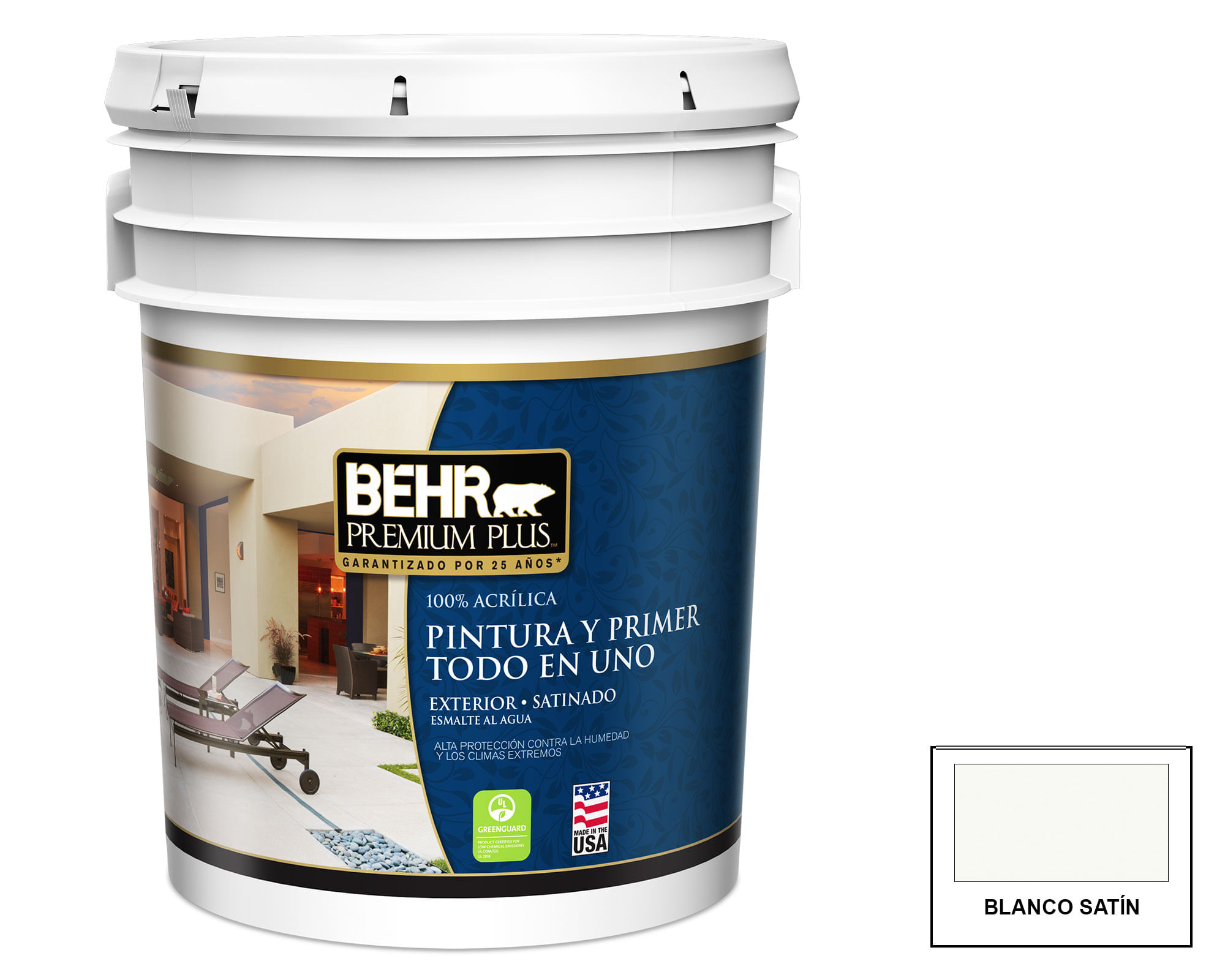 Esmalte al agua interior Satinado blanco Behr Premium Plus Galón
