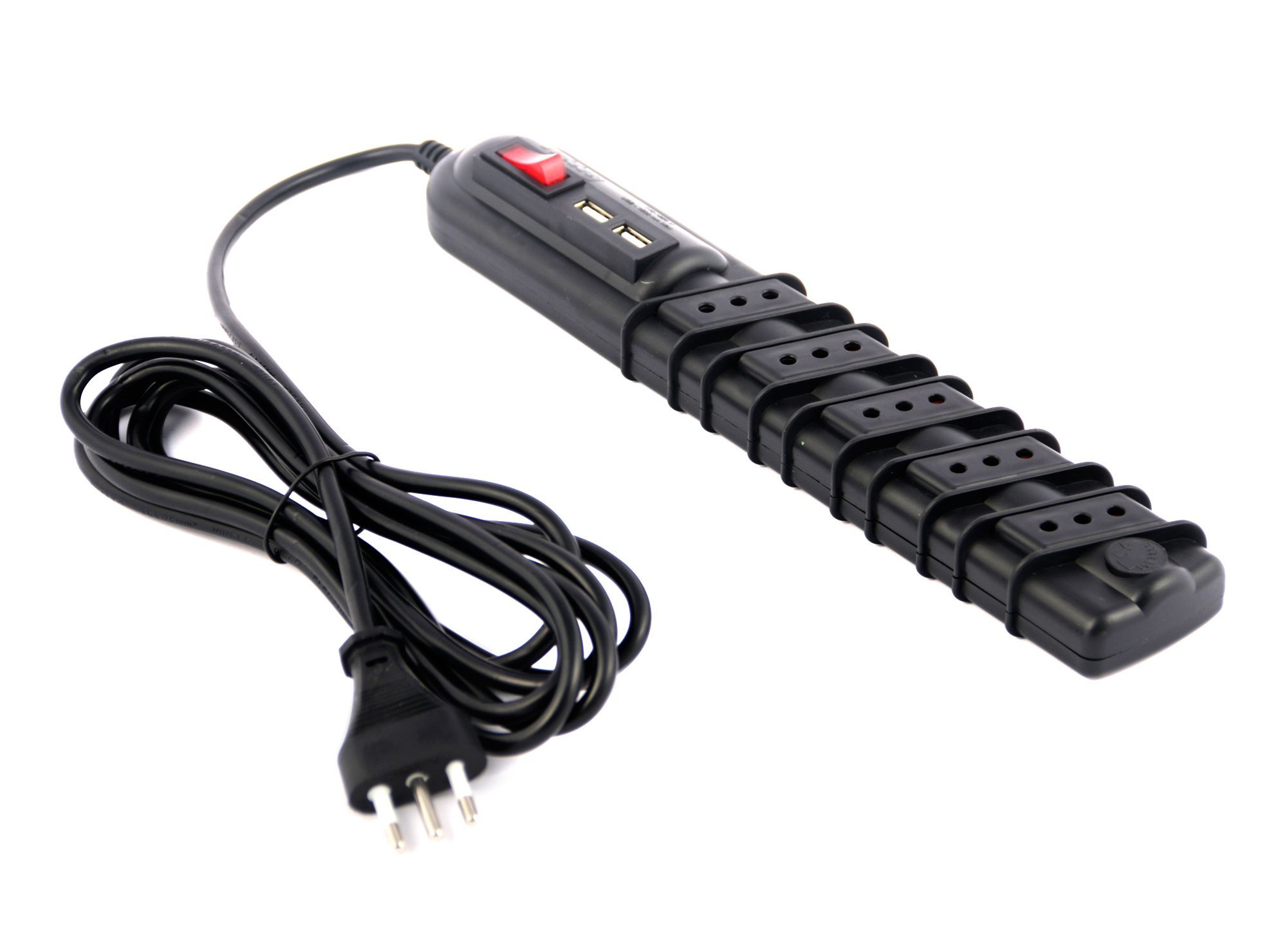 Alargador 5 posiciones 3 m 2 USB negro Rittig