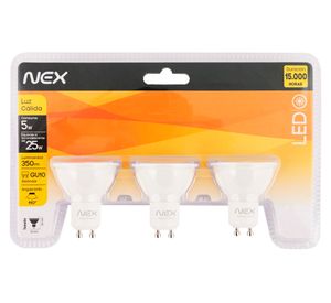 Ampolleta LED 5W GU10 luz cálida 3 unidades Nex