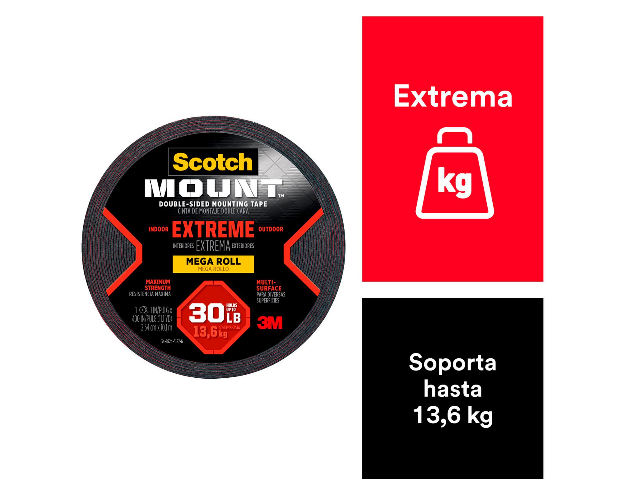 Cinta de Montaje Doble Faz Extrema 2.54cm x 10.1m Negro Scotch