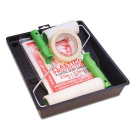 Kit pintura bandeja + rodillos + plástico protector + masking tape Lizcal