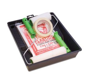 Kit pintura bandeja + rodillos + plástico protector + masking tape Lizcal