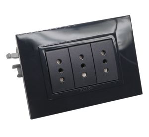 Placa armada tomacorriente triple 10/15A Zen basic negro Kalop
