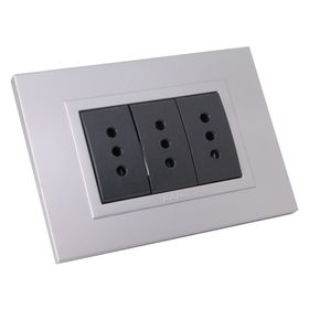 Placa armada tomacorriente triple 10/15A Zen negro/plata Kalop