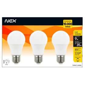 Ampolleta LED 9W E27 luz cálida 3 unidades Nex