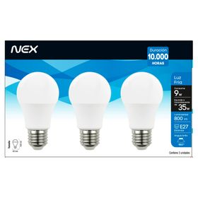 Ampolleta LED 9W E27 luz fría 3 unidades Nex