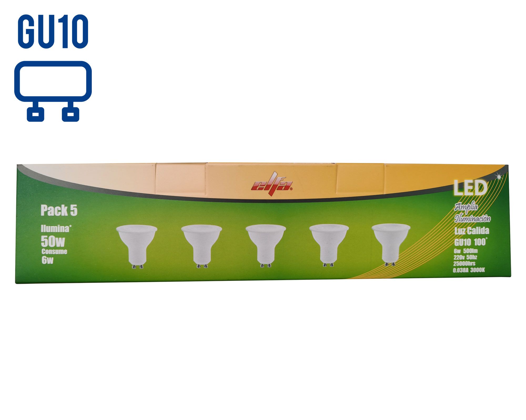 Ampolleta LED 40W GU10 luz cálida 5 unidades Elfa