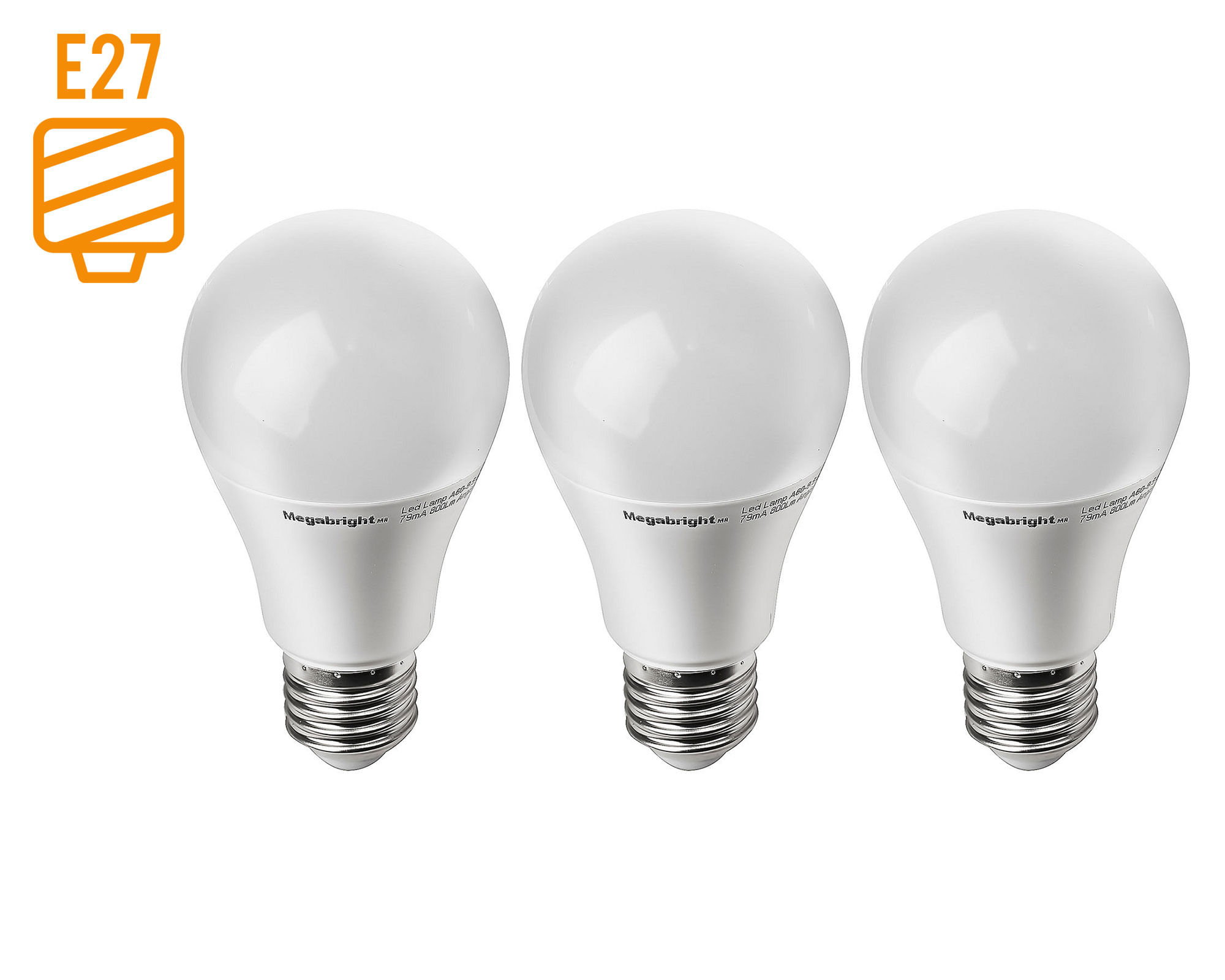 Ampolleta bright LED 7W E27 luz fría A55 3 unidades Megabright