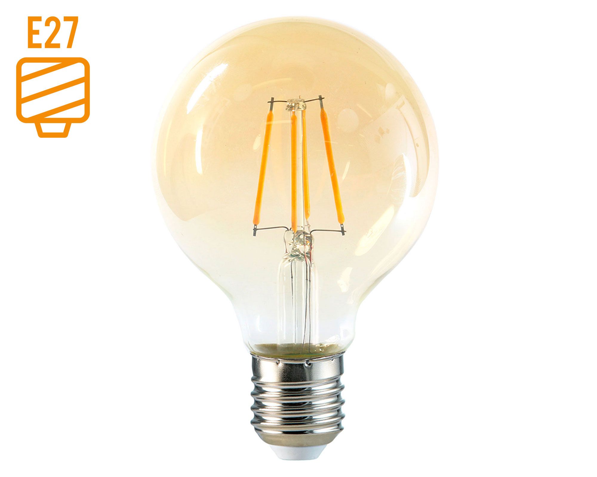 Ampolleta LED 6W E27 luz amarilla G80 Megabright