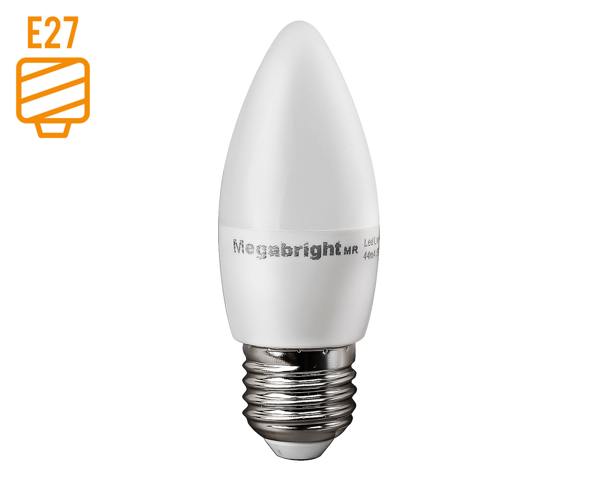 Ampolleta bright candle LED 5/6W E27 luz cálida C37 Megabright.