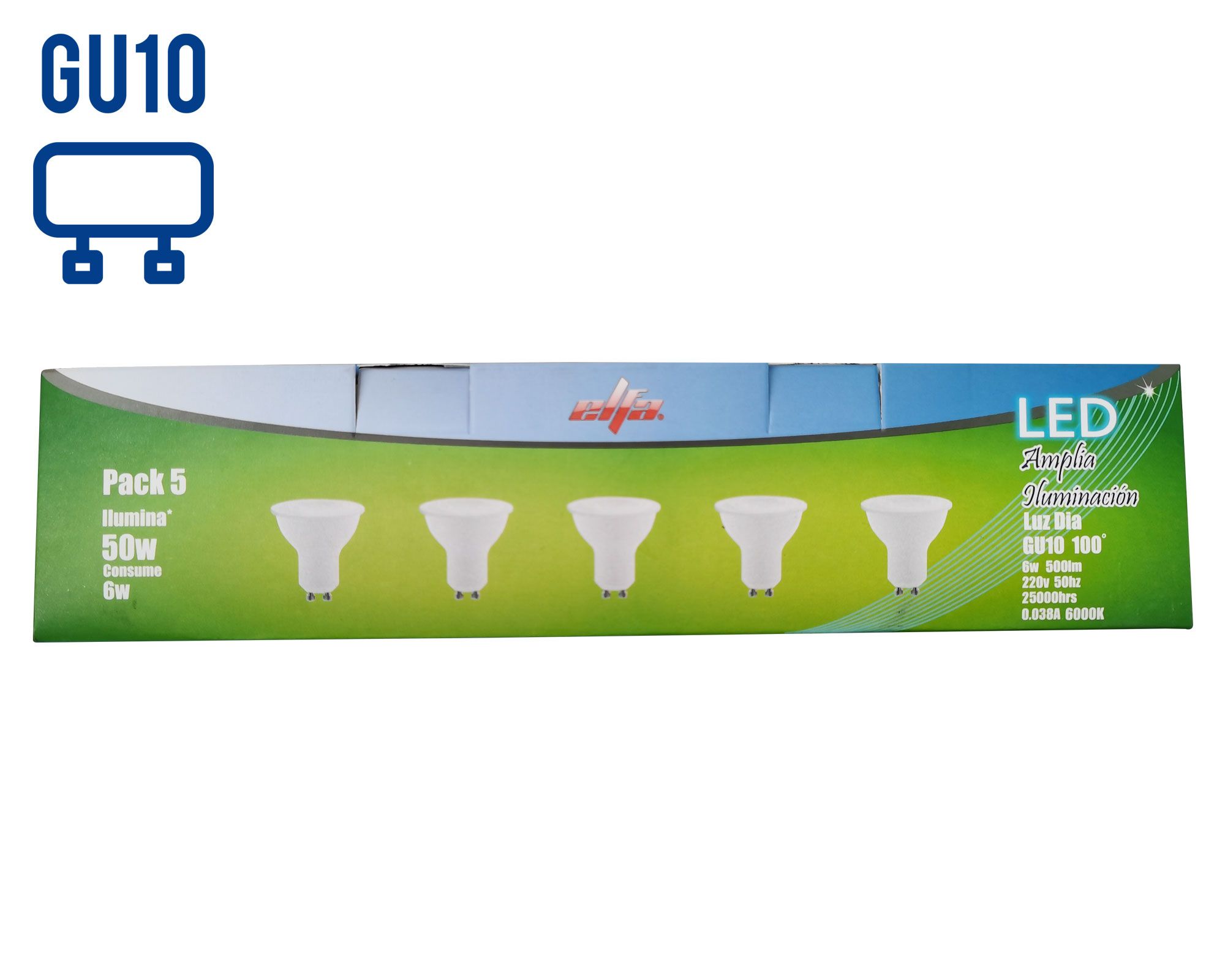 Ampolleta LED 50W GU10 luz día 5 unidades Elfa