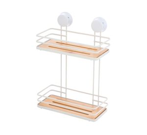 Organizador ducha 2 niveles blanco/bambú