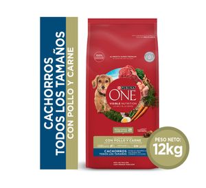 Alimento perro cachorro 12 kg pollo y carne Purina One.