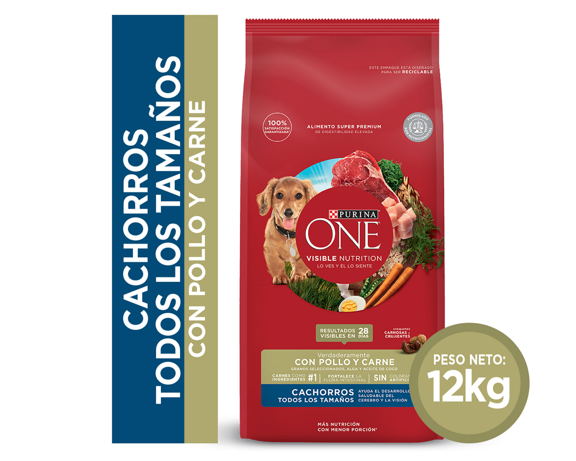 Alimento perro cachorro 12 kg pollo y carne Purina One. a $34.990