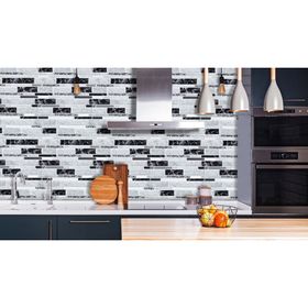 Mosaico autoadhesivo 30x30 cm Travertino Ónix negro