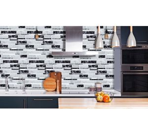 Mosaico autoadhesivo 30x30 cm Travertino Ónix negro