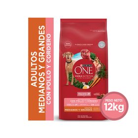 Alimento perro adulto 12 kg mediano/grande pollo y cordero Purina One.