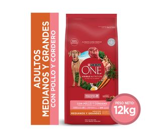Alimento perro adulto 12 kg mediano/grande pollo y cordero Purina One.