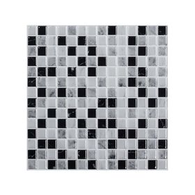 Mosaico autoadhesivo 3D cuadros negro 30x30 cm 0.09 m2