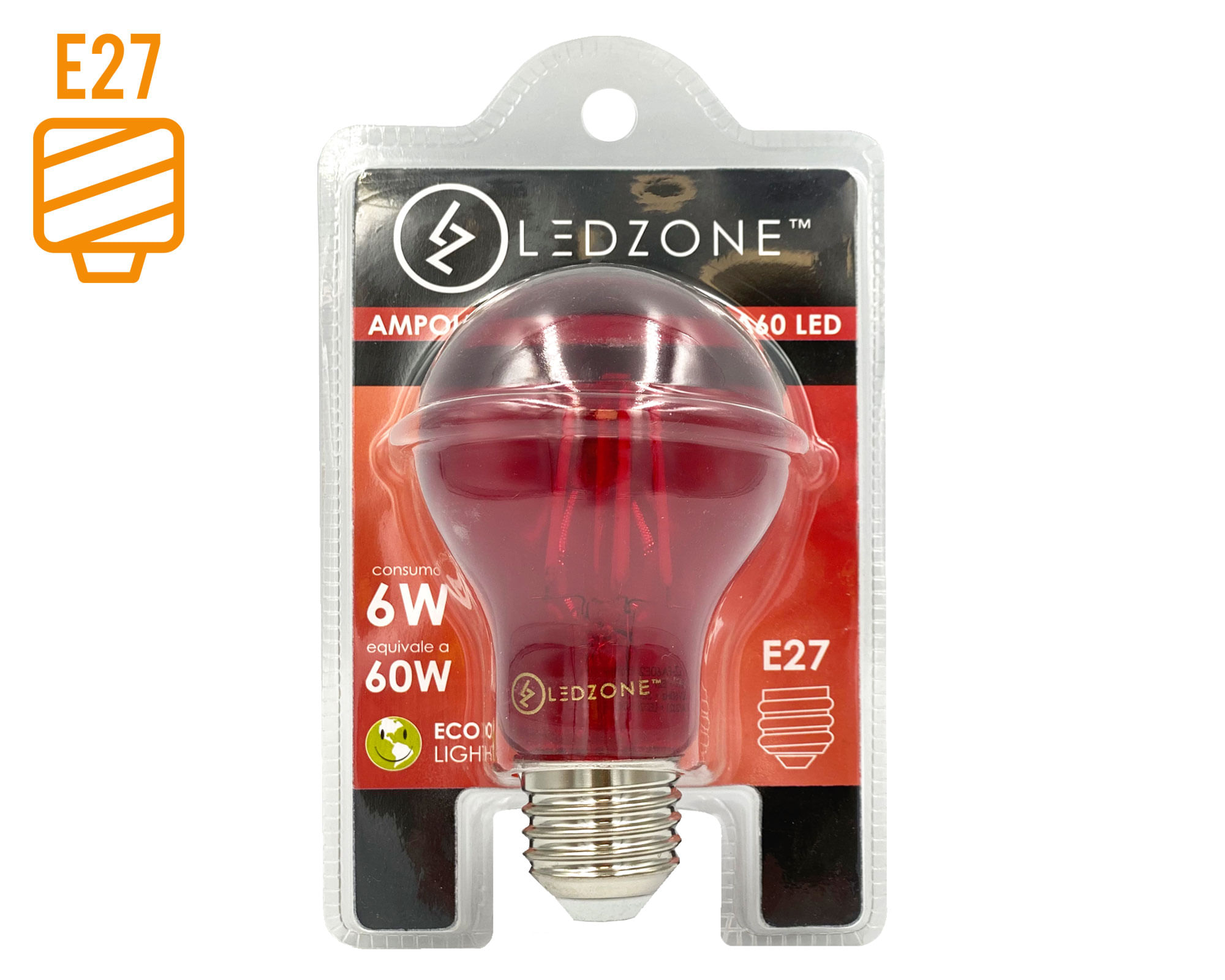 Ampolleta led A60 rojo 6 W E27 luz cálida