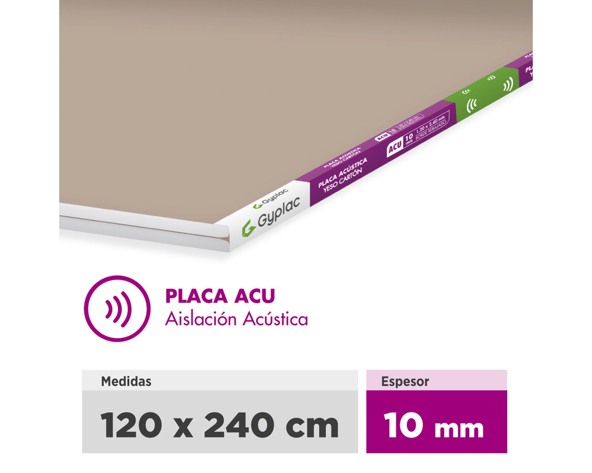 Placa Yeso Cartón Acústica 120x240 cm 10 mm Gyplac
