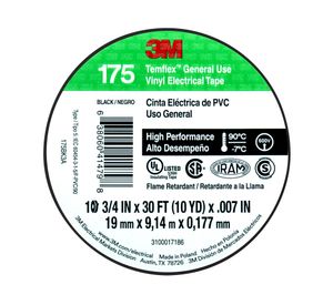 Cinta eléctrica 19 mm 9 m Temflex 175 negro 3M