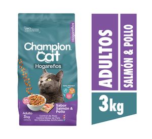 Alimento seco gatos 3 kg Hogareños salmón y pollo Champion Cat.