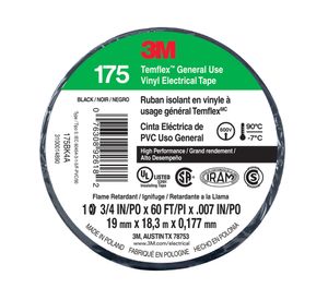 Cinta eléctrica 19 mm 18 m Temflex 175 negro 3M
