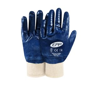 Guante de trabajo Nitrilo con puño tejido azul EPP