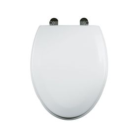 Asiento WC elongado blanco bisagras cromadas